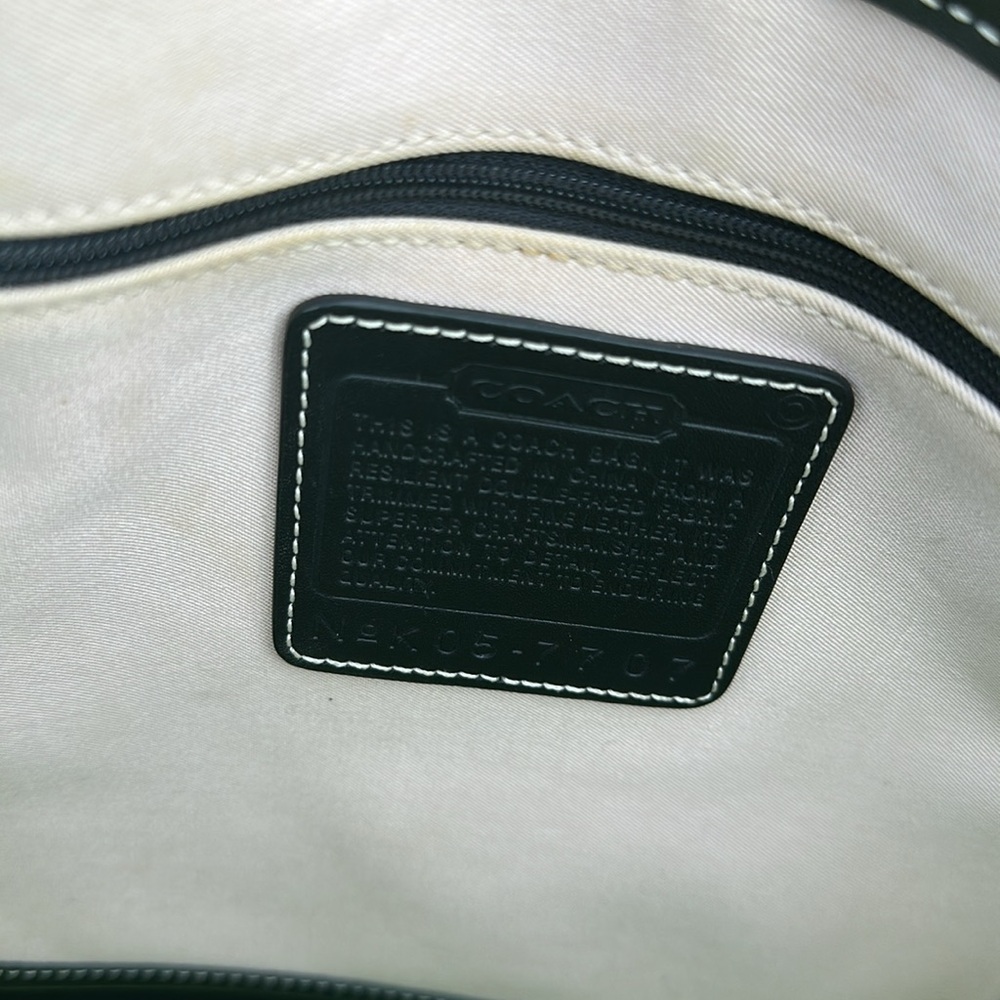 Vintage Coach Hamptons Large Tote Bag Linen/Canvas Cream & Black Leather #7707 - Picture 4 of 11